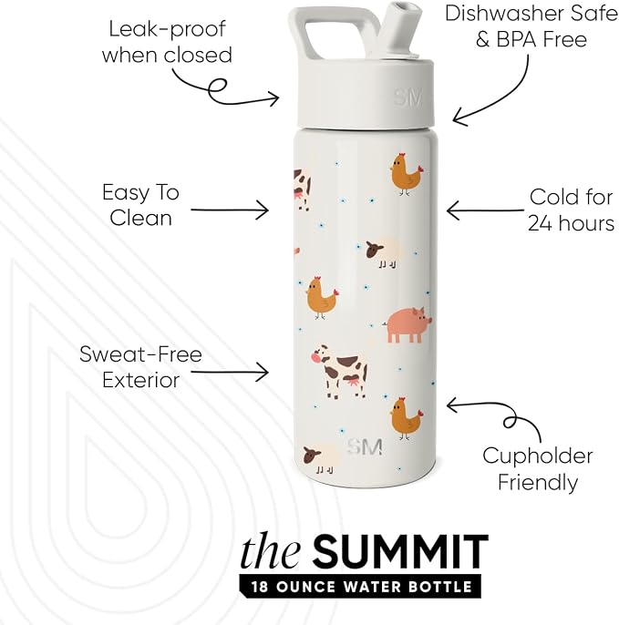 Simple Modern Kids Water Bottle & Toddler Cup | 18oz | Farm Animals | Insulated - Image 2