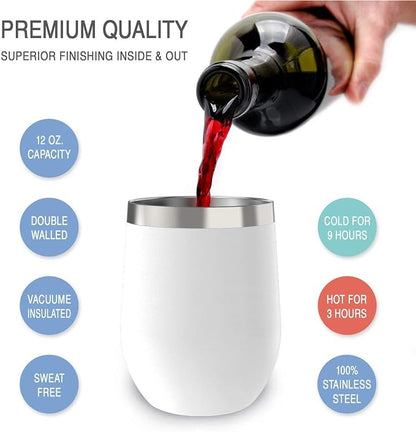 CHILLOUT LIFE 12 oz Stainless Steel Wine Tumblers 4 Pack - Image 2