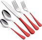 20-Piece Red Silverware Set 18/0 Stainless Steel Silverware Set Red Handle Cutlery Set Service for 4 Dinner Knives Forks Spoons Set Flatware Set Finish Dishwasher Safe
