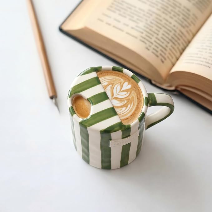 1 Pack Ceramic Coffee Mug with Sip Hole Espresso Cup 10oz with Straws Retro - Image 5