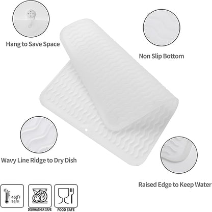 Silicone Dish Drying Mat for Multiple Usage,Easy clean,Eco-friendly,Heat-resistant Silicone Mat for Kitchen Counter or Sink,Refrigerator or drawer liner Translucent L 16 inches x 12 inches