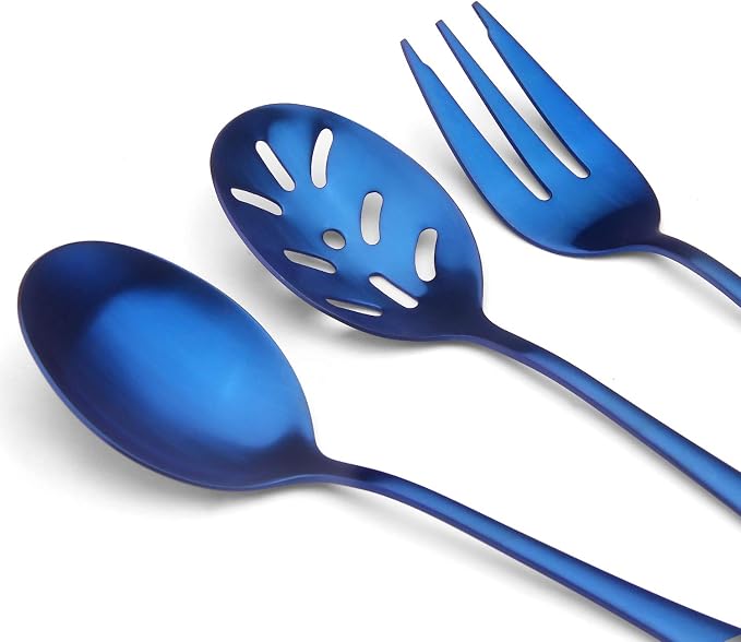 Matte Blue Serving Set, SHARECOOK 5-Piece 18/0 Stainless Steel Large Hostess Set - Image 4