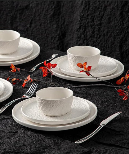 4-piece set, embossed stone design plate and bowl set, microwave and dishwasher - Image 5
