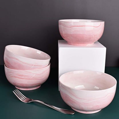 Marbling Ceramic Soup Bowl Set of 4, 33 Oz, Dishwasher and Microwave Safe - Image 6