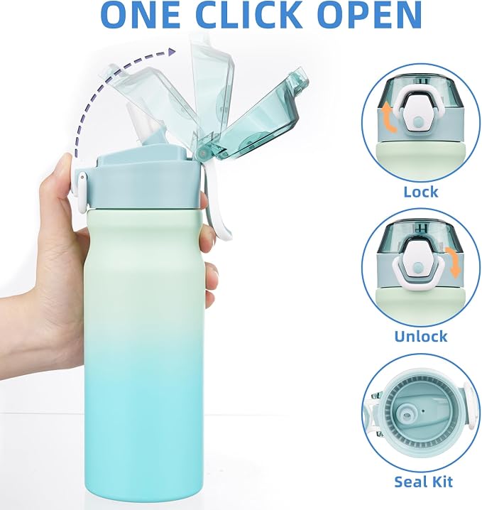 BJPKPK 18 oz Water Bottle with Straw & Handle, Insulated Stainless Flask | Leak - Image 3