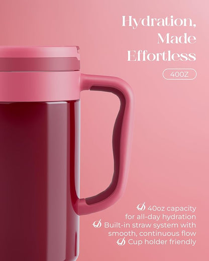 40 oz Insulated Tumbler with Handle and Push-Button Straw Lid, Stainless Steel - Image 5