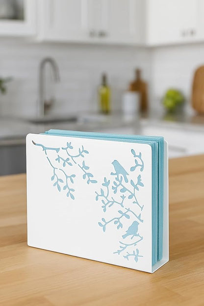 Mango Steam Tabletop Napkin/Tissue & Letter Holder for Home, Kitchen, Restaurants (Songbird, White)