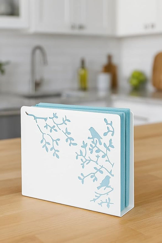 Mango Steam Tabletop Napkin/Tissue & Letter Holder for Home, Kitchen, Restaurants (Songbird, White)