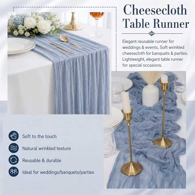 2 Pack Dusty Blue Cheesecloth Table Runner 17x108 Inch Boho Rustic Semi Sheer - Image 5