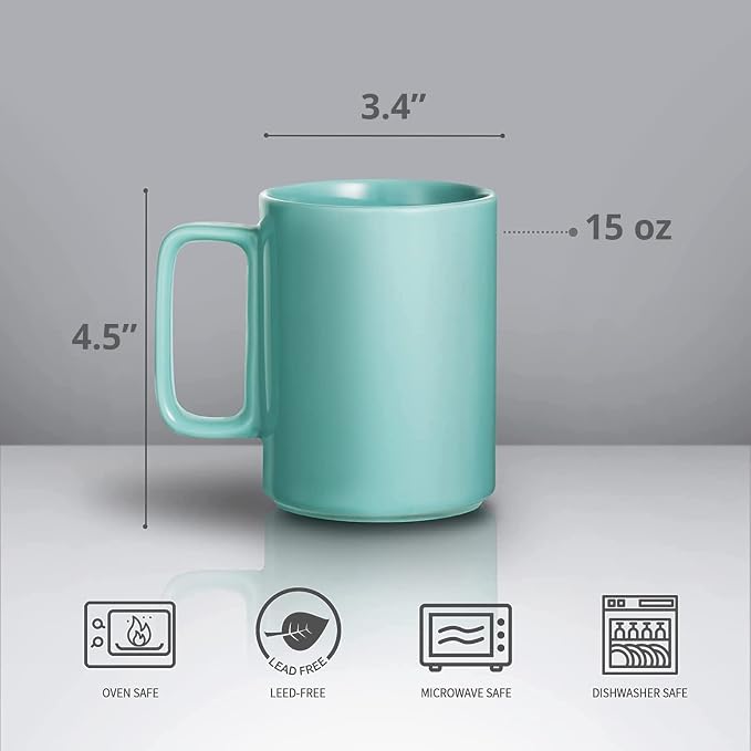 E-liu Large 15 Ounces Porcelain Coffee Mug Tea Mugs Set of 6 | Cups - Image 2