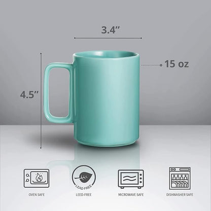 E-liu Large 15 Ounces Porcelain Coffee Mug Tea Mugs Set of 6 | Cups - Image 2