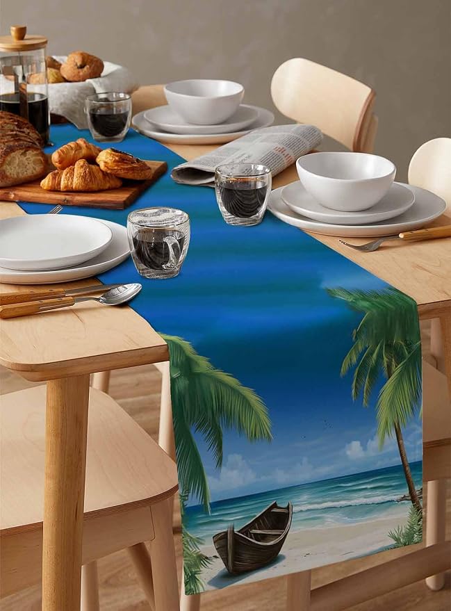 Tropical Coastal Table Runners 72 Inches Long, Cotton Linen Fabric Table Runner - Image 3