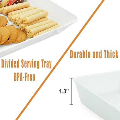 Serving Tray Platter, 4 Pack Food Tray for Veggie Fruit Snack Dessert Cookie Cheese, Food Trays for Party Supplies Display, Plastic Platters for Serving Food, Large White Trays, BPA Free