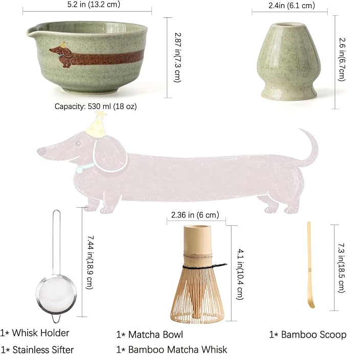 Matcha Set with Dog Pattern, 17 OZ Matcha Bowl, Matcha Kit - Image 3