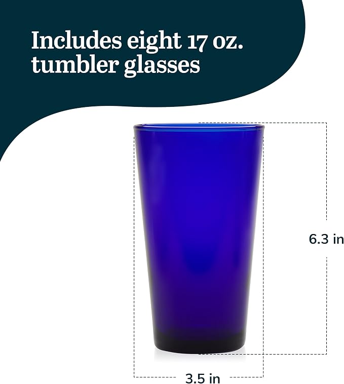 Libbey Cobalt Flare Drinking Glasses Set of 8, Classic Design Glass Cups - Image 3