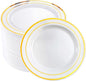 bUCLA 100Pieces Gold Plastic Plates -7.5inch White and Gold Disposable Salad/Dessert Plates - Ideal for Weddings, Party & Thanksgiving