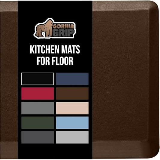 GORILLA GRIP Comfortable Cushioned Kitchen Mats for Floor, Waterproof and Stain Resistant Soft Top, 3/4 Inch Thick Ergonomic Standing Desk Anti Fatigue Mat, Foam Supports Ankles and Feet, 17x24, Brown