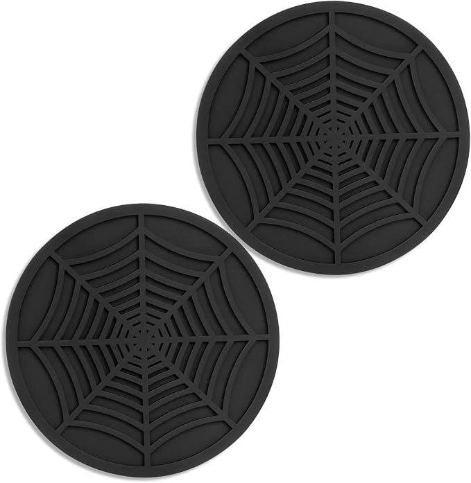 2 Pack Silicone Coasters for Drinks-Black Spider Shape Coaster by CAETOUNG