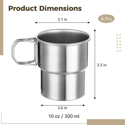 Joyibay 4 Pcs Stainless Steel Camping Cups, 10 oz Stackable Mugs w/Handle | 304 - Image 4