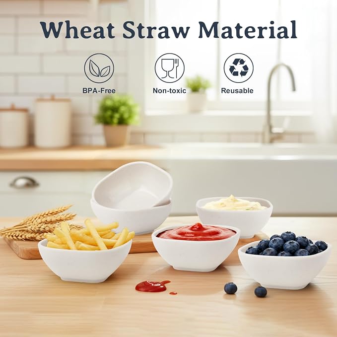 5 OZ Sauce Bowls, Unbreakable Plastic Ramekins, Dishwasher Safe Wheat Straw - Image 3