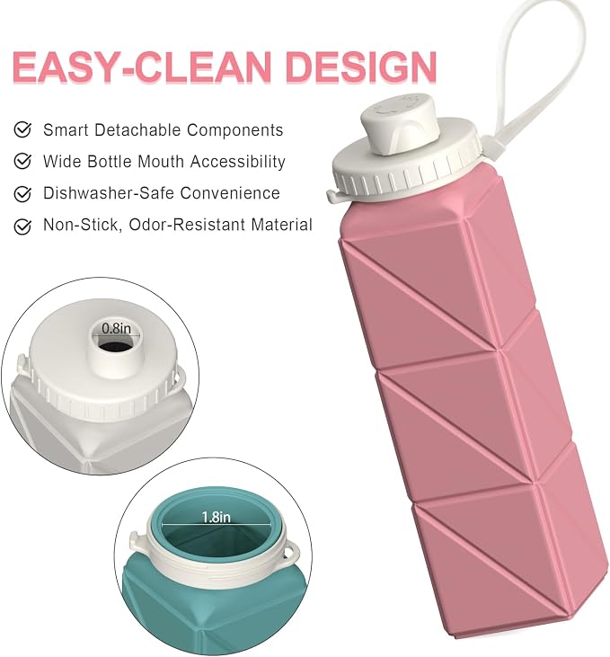 BEAUTAIL Collapsible Water Bottles 21oz/610mL, Silicone Travel Water Bottle | - Image 3