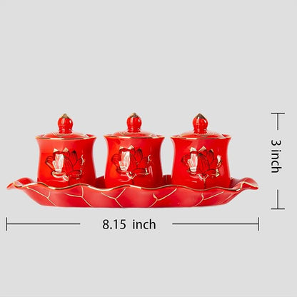 QINLANG Red Buddhist 3 Altar Cups Set, Buddha Water Cup Set of 3, Ceramic Holy - Image 2