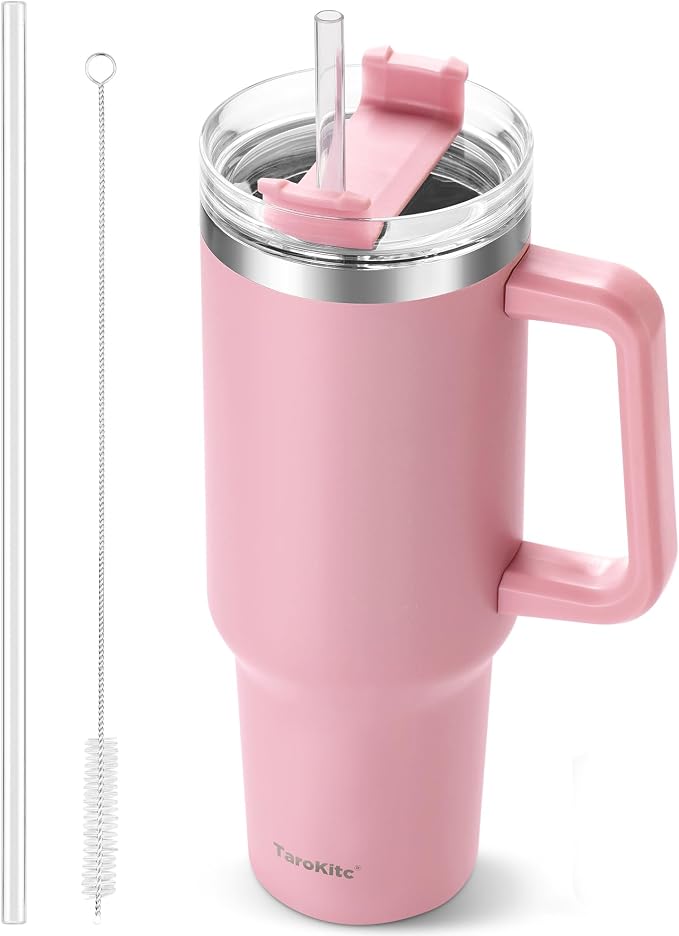 40 oz Tumbler with Handle and Straw, Reusable Stainless Steel Insulated Water by TaroKitc