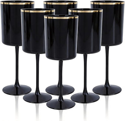 Ciaell 12 Pack Black and Gold Plastic Wine Glasses by Ciaell