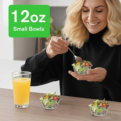 MOACOCK 100 Pack Small Clear Plastic Bowls, 12oz Hard Disposable Salad Bowls - Image 3
