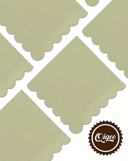 qiqee Khaki Cocktail Dinner Napkins 5x5inch Disposable Beverage,Wedding, Birthday Party Dessert Wave Paper Napkins(120 Count)