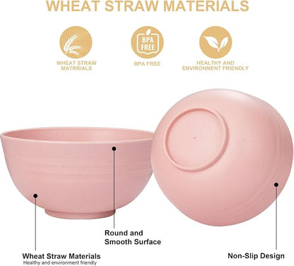 Rubtlamp 16Pcs Plastic Wheat Straw Dinnerware Set, Reusable Plastic Plate Set - Image 5