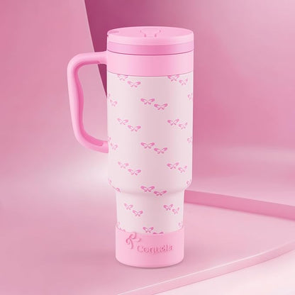 40 oz Insulated Tumbler with Handle and Push-Button Straw Lid, Stainless Steel - Image 2