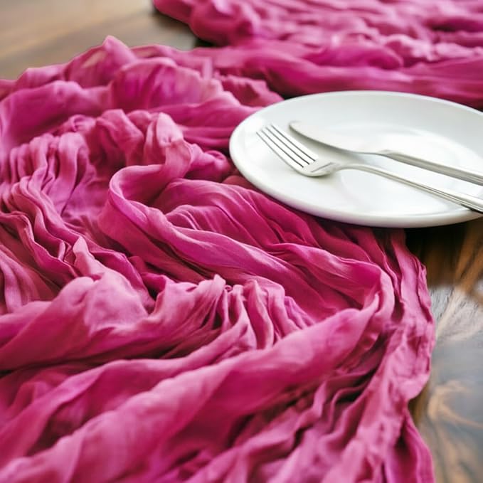 Fuschia Cheesecloth Table Runner 160 Inches 14 Ft Gauze Table Runner | Summer - Image 4