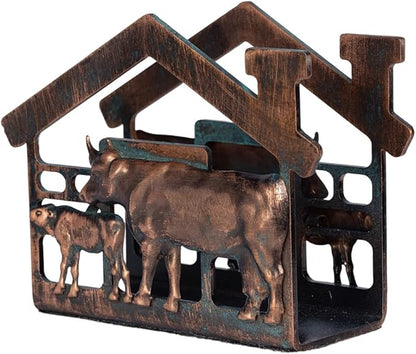 Metal Napkin Holder for Table, Heavy Dudty Rustic Farmhouse Cow & Calf Napkin Holder for Table Napkins, Vintage Metal Tissue Napkin Dispenser, Napkin Table Decor for Kitchen Coffee Shop Bar