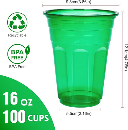 EcoDispose 100 Pack 16oz Colorful Reusable Plastic Cups | Stackable Spill Proof - Image 2
