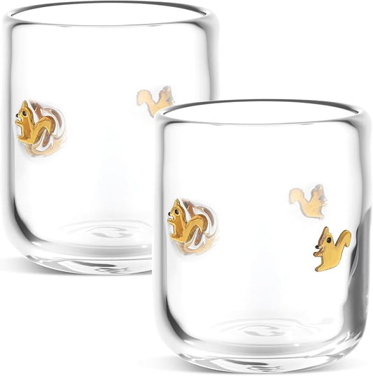 Icon Juice Glasses, 14oz Stemless Wine Drinking Juice Glass Cup for Valentine Party Supplies Gift(2 Pcs,Squirrel)