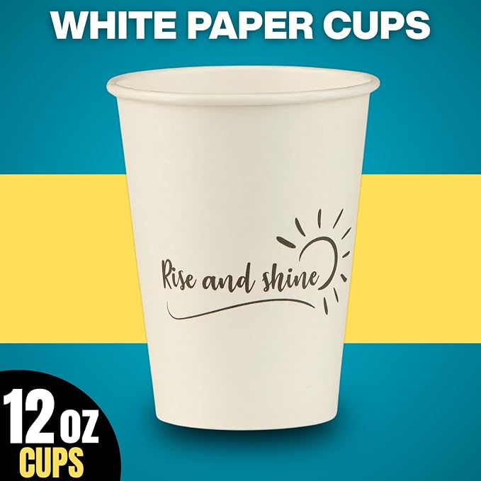 Disposable Coffee Cups, To Go Paper Hot Cups, Rise and Shine Design - Image 6