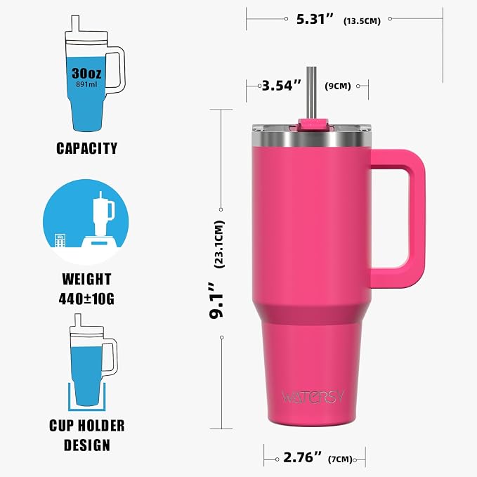 30 oz Tumbler with Handle, Tumbler with Lid and Straw, Double Wall Insulated - Image 9