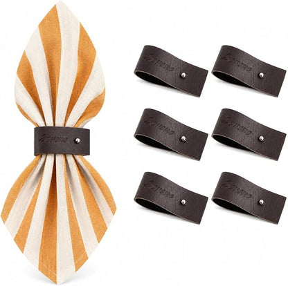Dark Brown Napkin Rings Set of 6 – Elegant Leather Napkin Ring Holders by Unknown