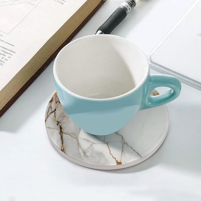 Minimalist White Marble Coasters Set of 4 Absorbent Coasters - Image 5