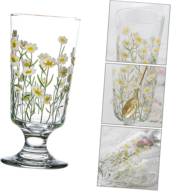 Daisy Set Vintage Romantic Glasses Cup Floral Glassware Daisy Drinking Glasses - Image 3
