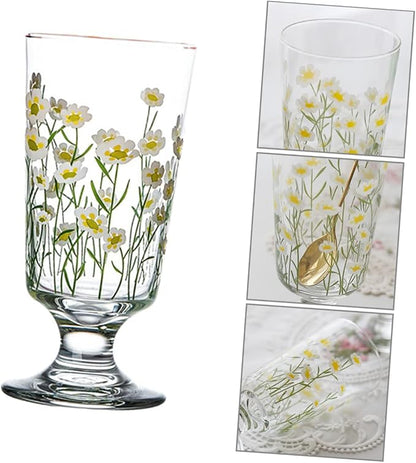 Daisy Set Vintage Romantic Glasses Cup Floral Glassware Daisy Drinking Glasses - Image 3