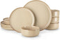 vancasso PLAYA Plates and Bowls Sets,12 Pieces Brown Dinnerware Sets for Kitchen, Reactive Glaze Dishes Set for 4, Dishwasher and Microwave Safe