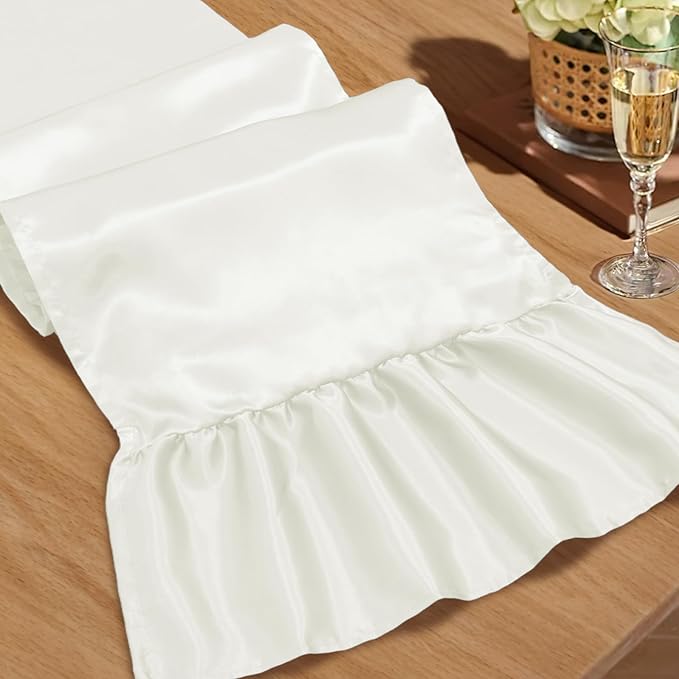 2 Pack White Satin Table Runner 12 x 108 Inch | Ruffle Design, Luxurious Dining by Unknown