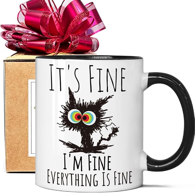 FALJIOK I'm Fine Everything is Fine Coffee Mug 11oz Funny Sarcastic Cat Mug by FALJIOK