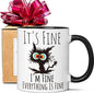 FALJIOK I'm Fine Everything is Fine Coffee Mug 11oz Funny Sarcastic Cat Mug by FALJIOK