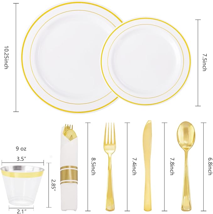 WELLIFE 210 Piece Gold Plastic Dinnerware Set, Include: 30 Dinner Plates - Image 2
