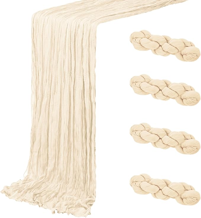 4 Pack Ivory Cheesecloth Table Runner 20 x 120 inch Gauze Table Runners 10 FT by ACSUIT