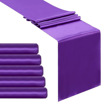 Purple Satin Table Runners 12x108 inch 5 Pcs Bright Satin Silk Fabric | Smooth by B-COOL