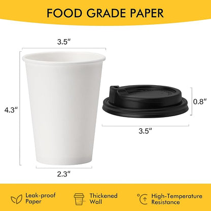 RACETOP Coffee Cups with Lids 12 oz, 100 Pack Disposable To Go Cups | Thickened - Image 2